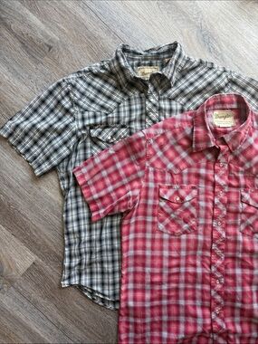 Vintage Bundle Wrangler Pearl Snap Men's Plaid Shirt cowboy western L